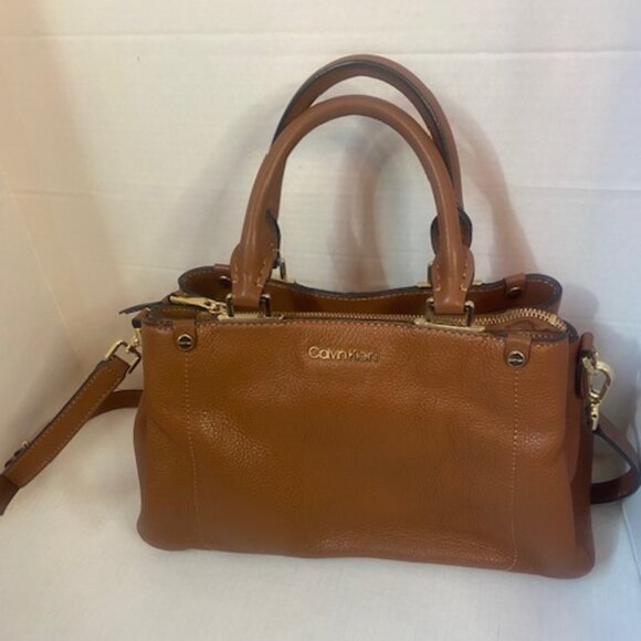 Calvin Klein Jackson Pebble Leather Organizational Satchel in brown. - Picture 1 of 6